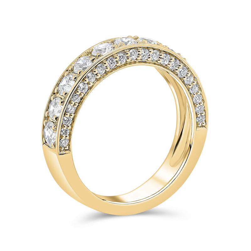Wedding Band set in Triple Row Round Brilliant Diamonds