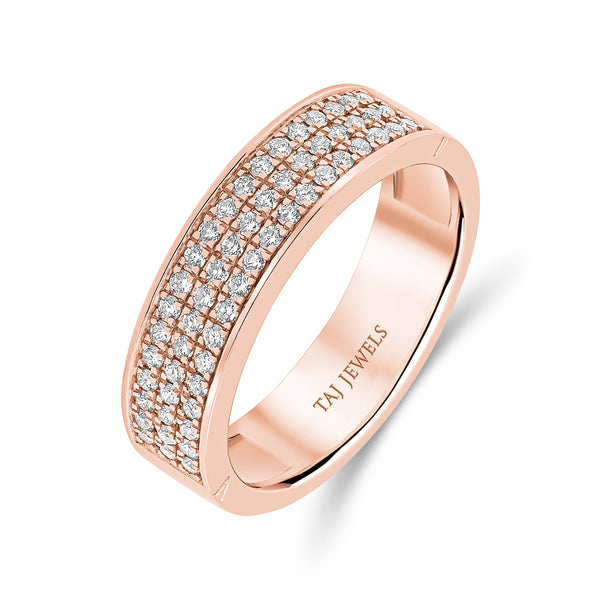 Wedding Band set in Triple Row Round Brilliant Diamonds