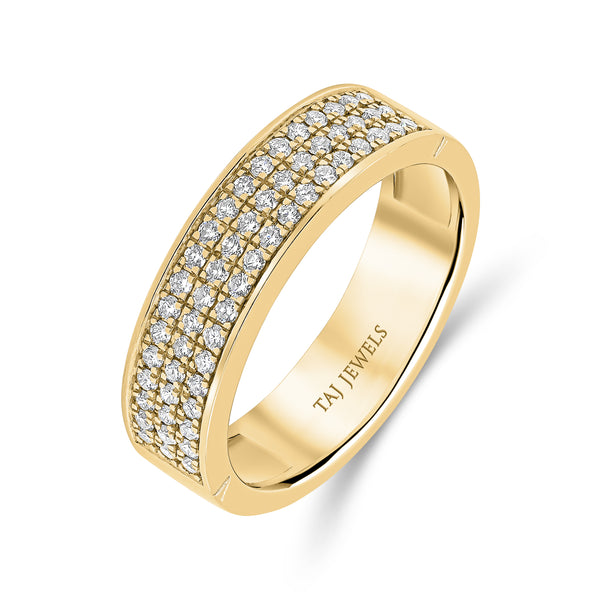 Wedding Band set in Triple Row Round Brilliant Diamonds