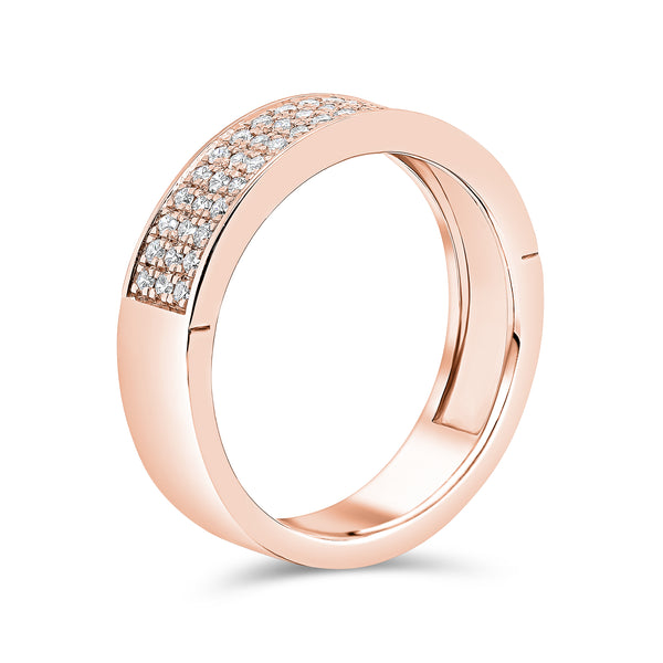 Wedding Band set in Triple Row Round Brilliant Diamonds