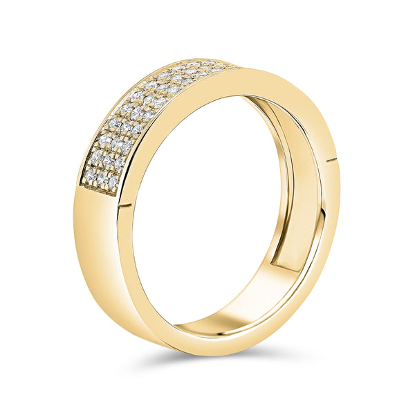 Wedding Band set in Triple Row Round Brilliant Diamonds
