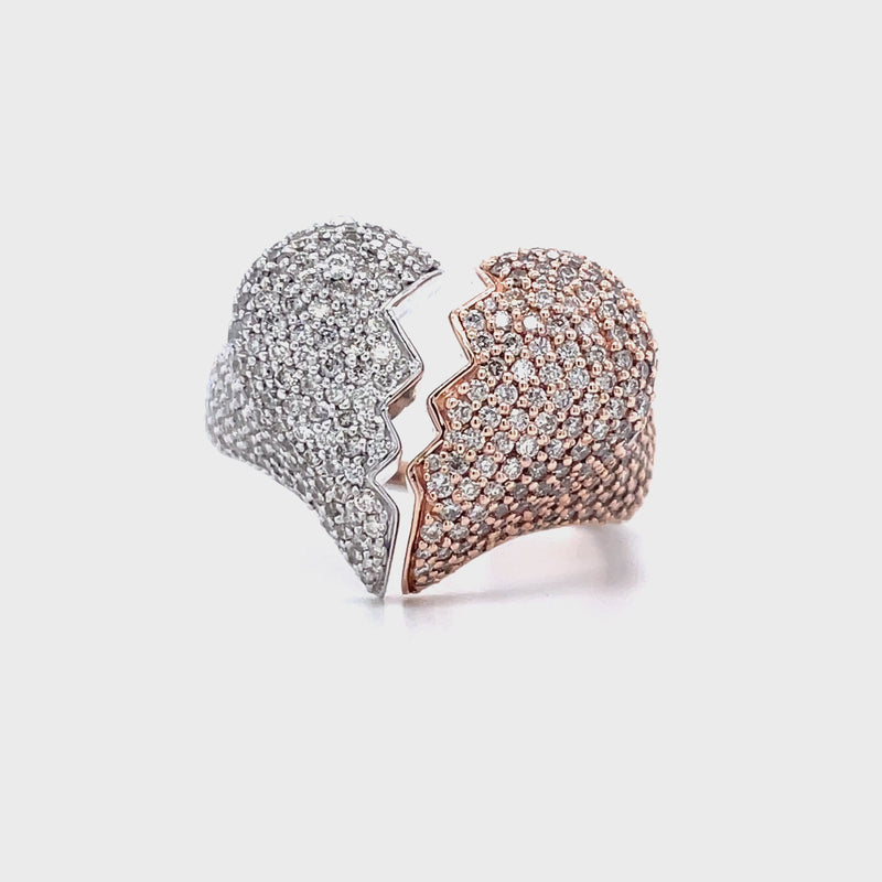 Natural 14K Rose & White Gold Broken Heart Diamond Gents Ring - 3.60CT