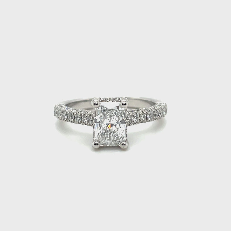 Lab Grown Radiant Hidden Halo Diamond Pave Ring -1CT+