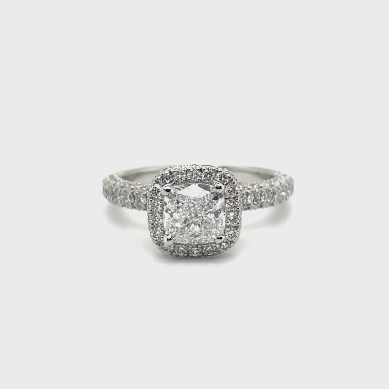 Lab Grown Cushion Diamond Pave Halo & Band Ring -1CT+
