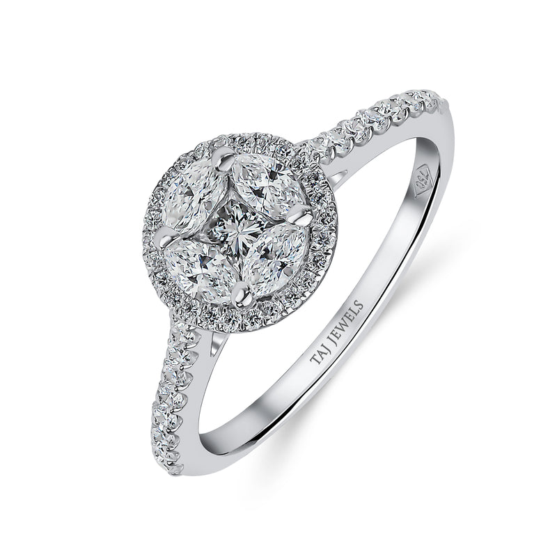 Round Brilliant Cluster Halo Diamond Ring