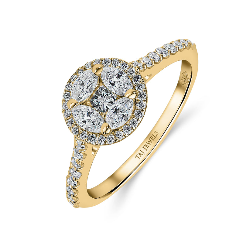 Round Brilliant Cluster Halo Diamond Ring