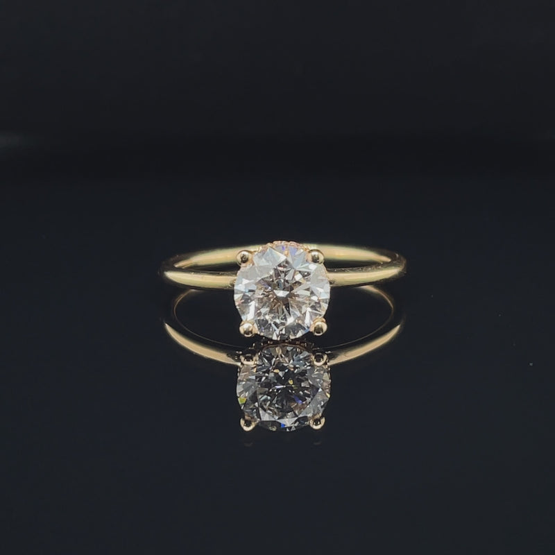 Lab Grown Round 4 Claw Hidden Halo Solitaire Diamond Ring -1CT+