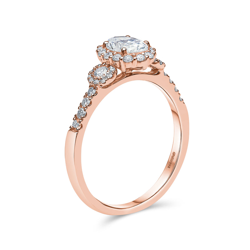 Oval Shape Single Halo Trilogy Diamond Ring
