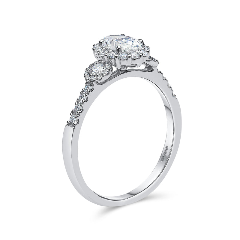 Oval Shape Single Halo Trilogy Diamond Ring