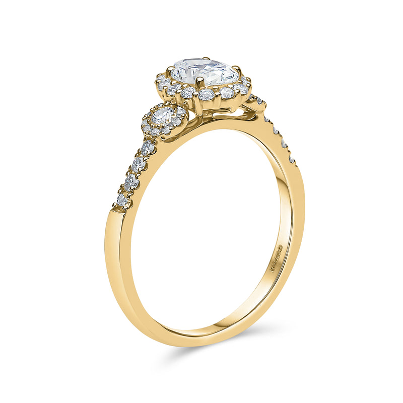 Oval Shape Single Halo Trilogy Diamond Ring