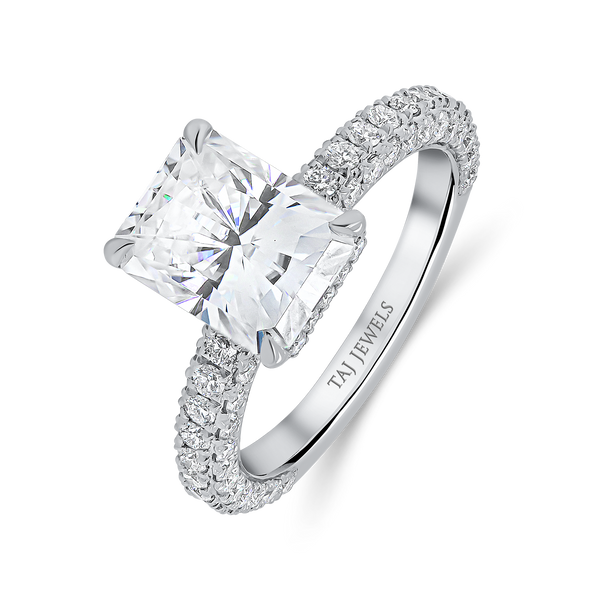 Moissanite Radiant Cut Pave Setting Hidden Halo Ring