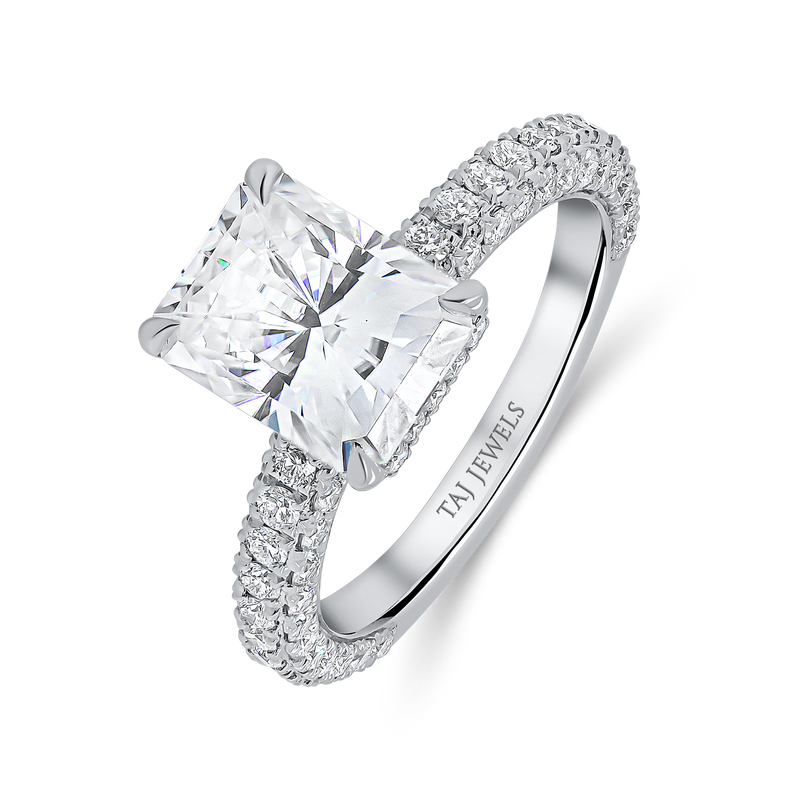 Moissanite Radiant Cut Pave Setting Hidden Halo Ring