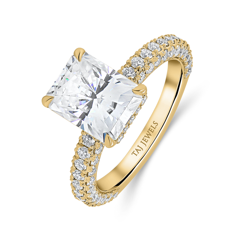 Moissanite Radiant Cut Pave Setting Hidden Halo Ring