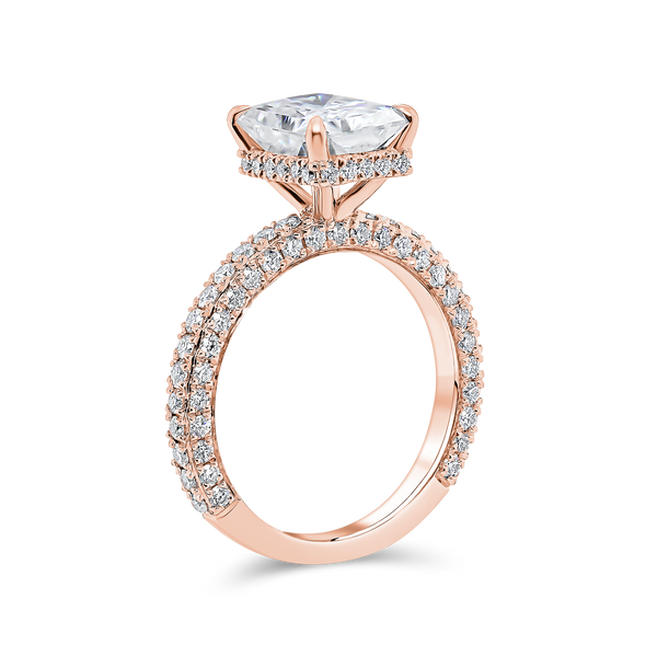 Moissanite Radiant Cut Pave Setting Hidden Halo Ring
