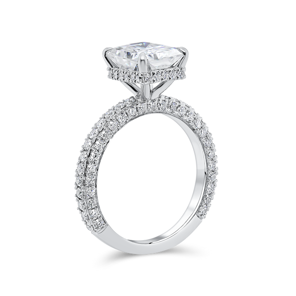 Moissanite Radiant Cut Pave Setting Hidden Halo Ring