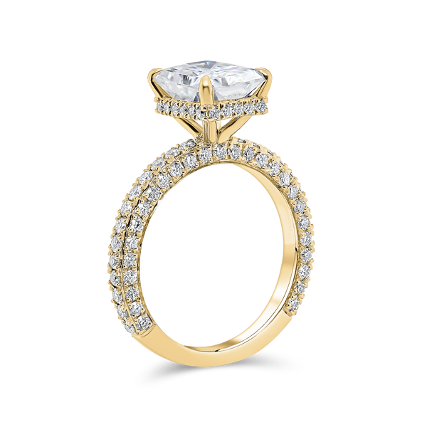 Moissanite Radiant Cut Pave Setting Hidden Halo Ring