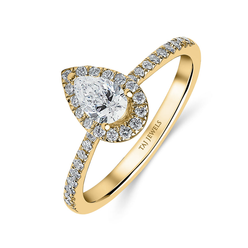 Pear Shape Solitaire Single Halo Diamond Ring