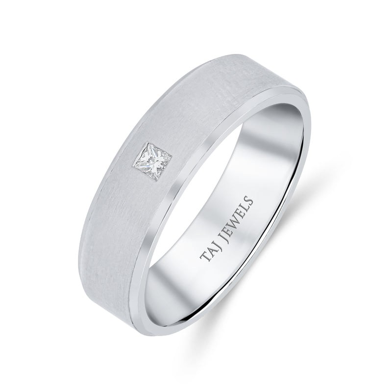 Gents Bevelled Edge Brushed Finish Princess Cut Diamond Wedding Band