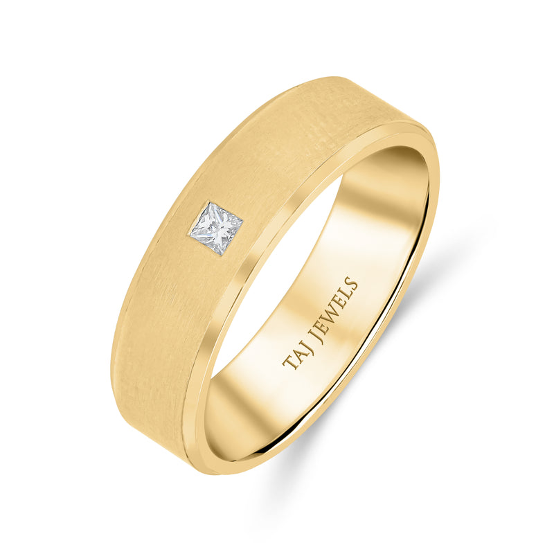 Gents Bevelled Edge Brushed Finish Princess Cut Diamond Wedding Band
