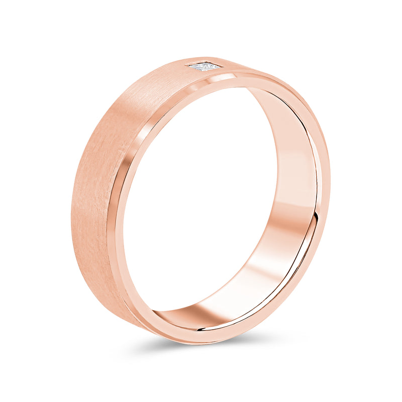 Gents Bevelled Edge Brushed Finish Princess Cut Diamond Wedding Band