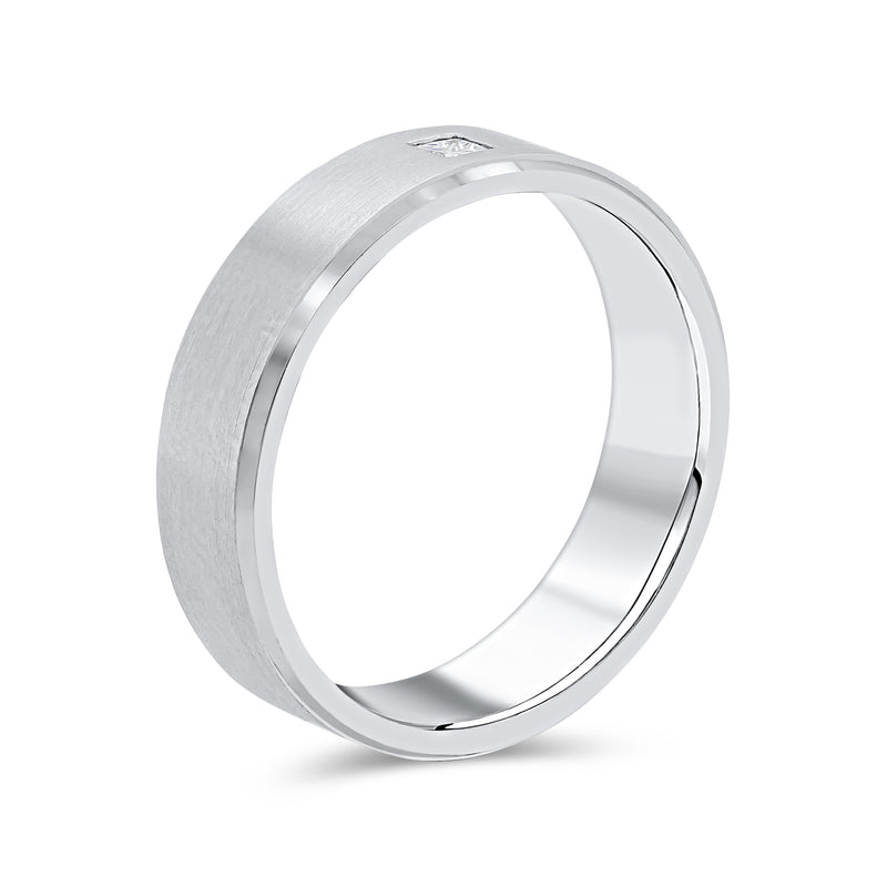 Gents Bevelled Edge Brushed Finish Princess Cut Diamond Wedding Band