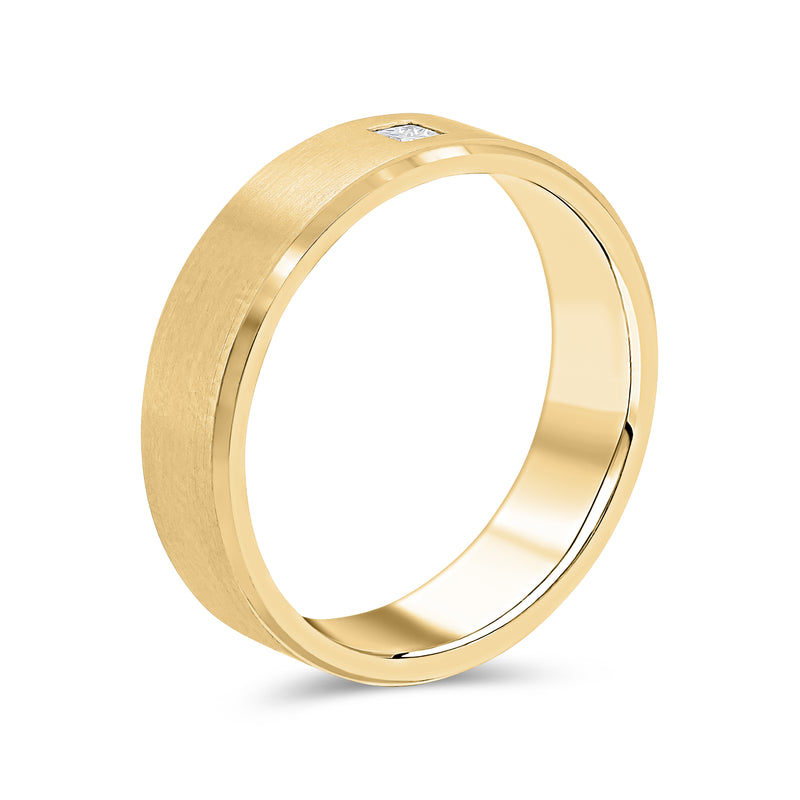Gents Bevelled Edge Brushed Finish Princess Cut Diamond Wedding Band