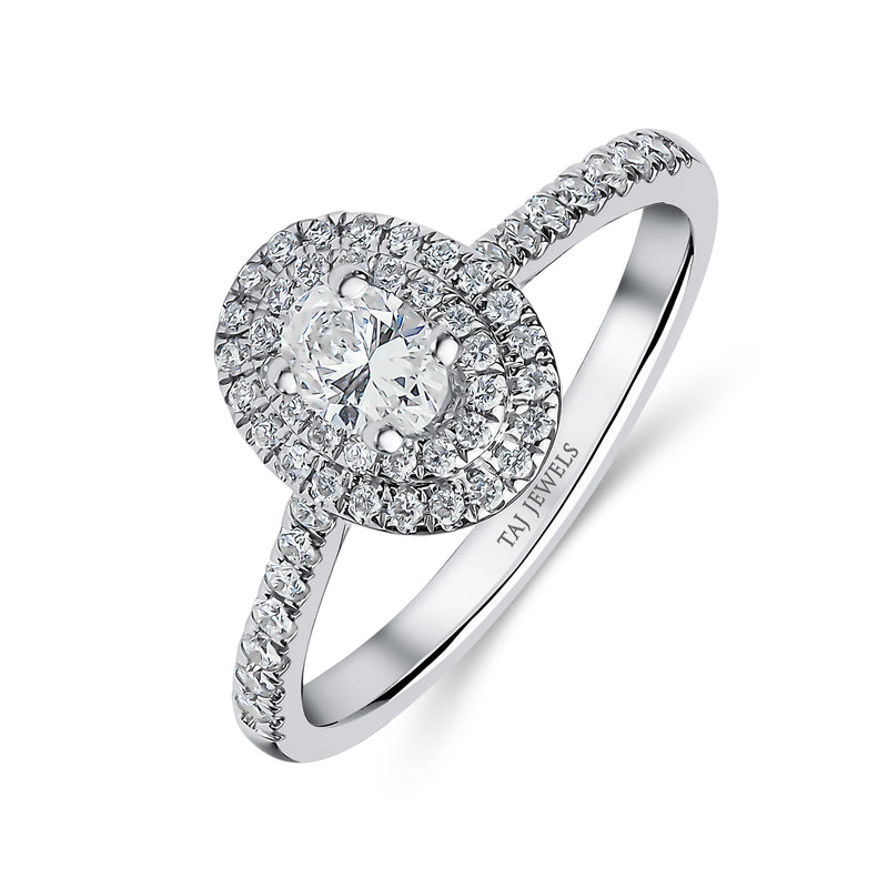 Natural Oval Shape Double Halo Diamond Ring
