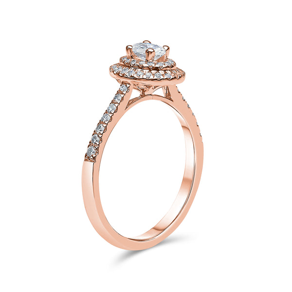 Natural Oval Shape Double Halo Diamond Ring