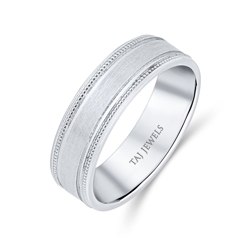 Gents Double Line Milgrain Brushed Centre Wedding Band