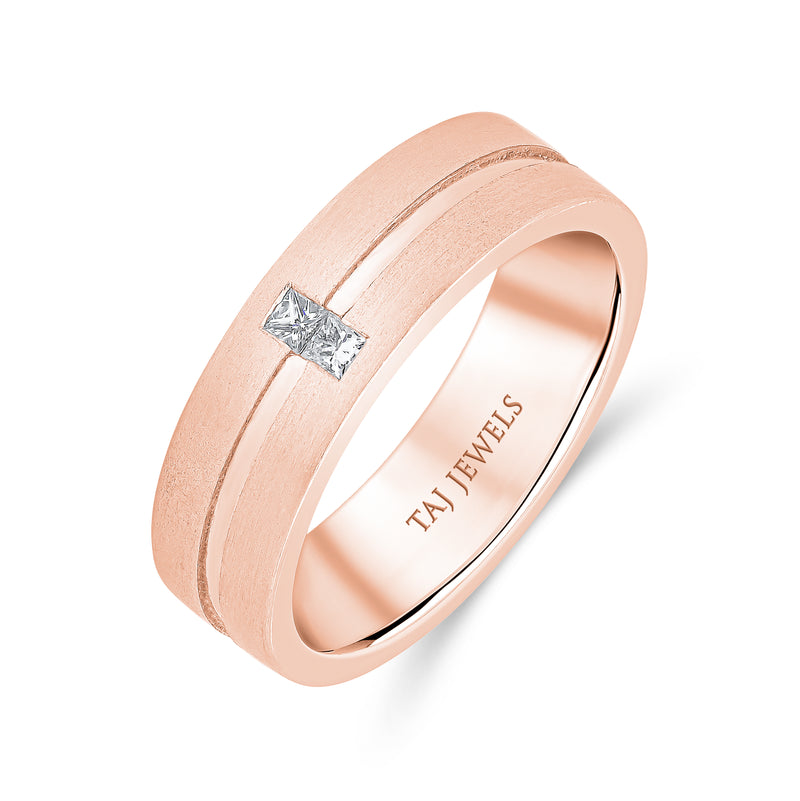 Gents Brushed Finish with Polished Groove Diamond Band
