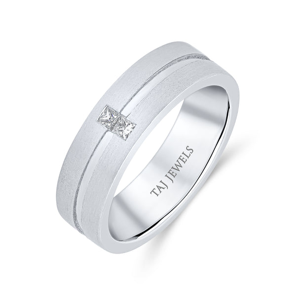Gents Brushed Finish with Polished Groove Diamond Band