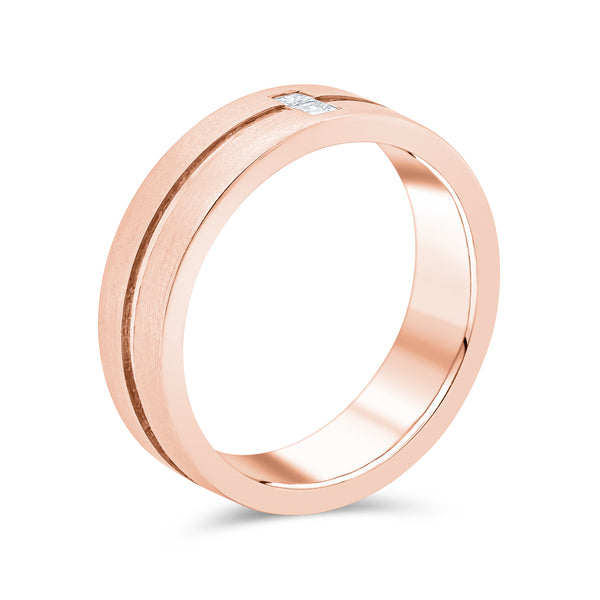 Gents Brushed Finish with Polished Groove Diamond Band