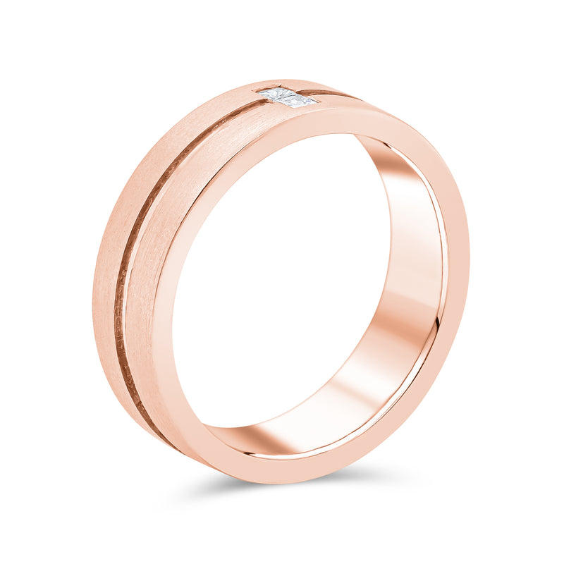 Gents Brushed Finish with Polished Groove Diamond Band