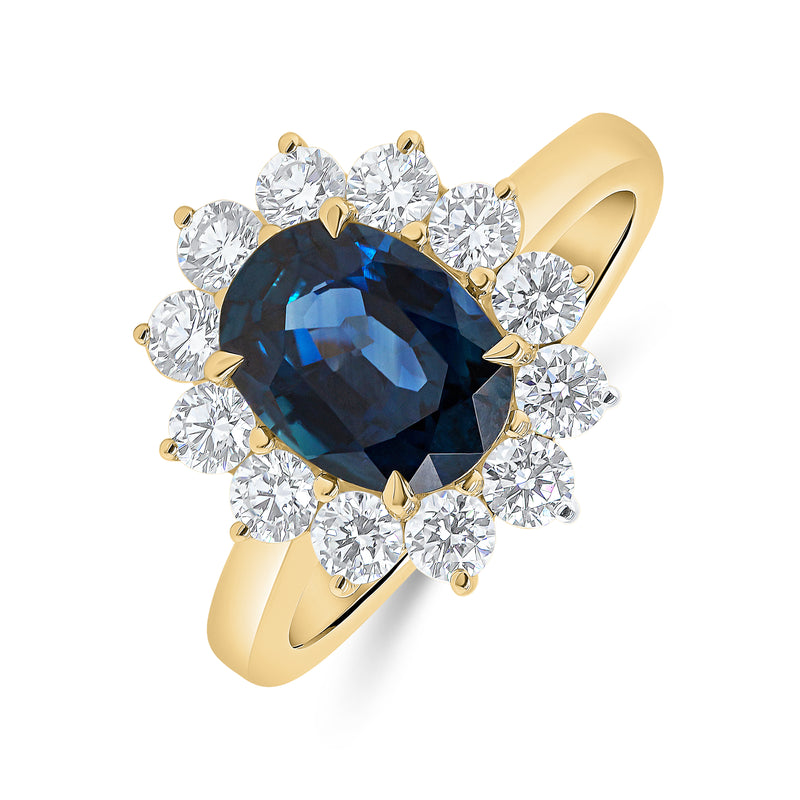 Oval Shape Blue Sapphire & Diamond RIng