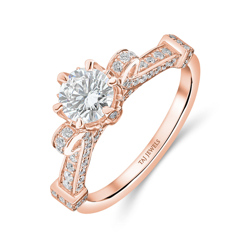 Lab Grown Round Brilliant Single Solitaire Crown Shape Diamond Ring -1CT+