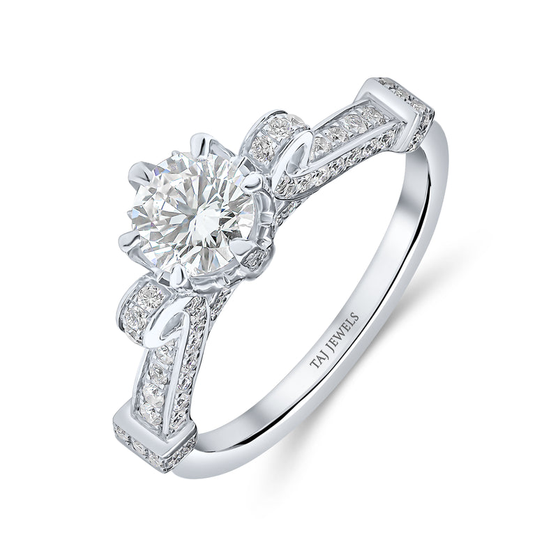 Lab Grown Round Brilliant Single Solitaire Crown Shape Diamond Ring -1CT+