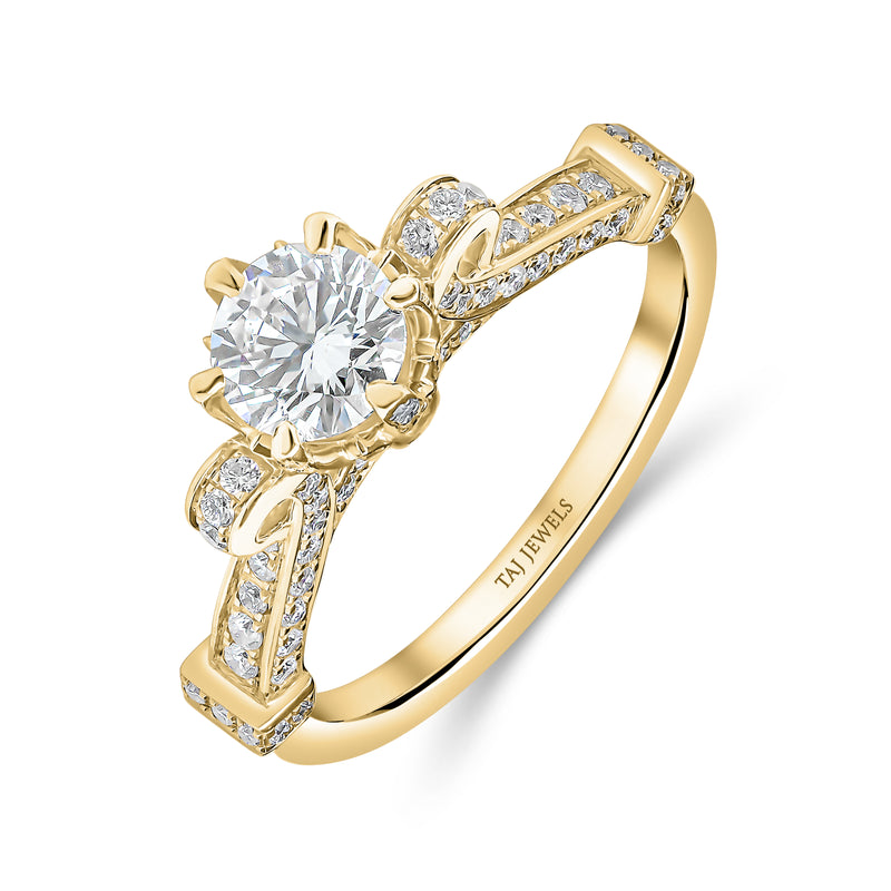 Lab Grown Round Brilliant Single Solitaire Crown Shape Diamond Ring -1CT+