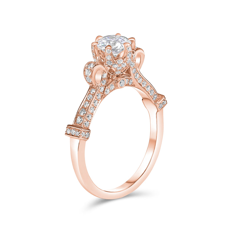 Lab Grown Round Brilliant Single Solitaire Crown Shape Diamond Ring -1CT+