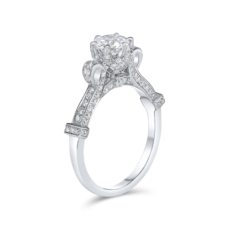 Lab Grown Round Brilliant Single Solitaire Crown Shape Diamond Ring -1CT+