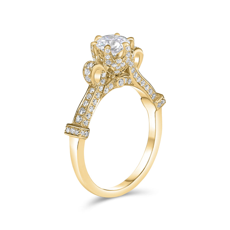 Lab Grown Round Brilliant Single Solitaire Crown Shape Diamond Ring -1CT+