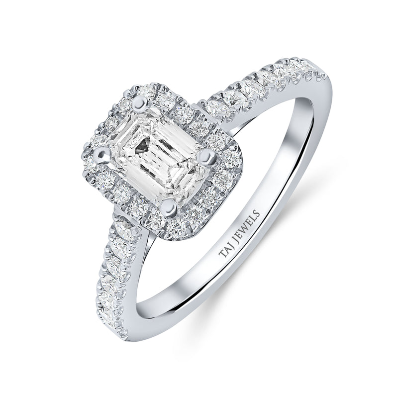 Lab Grown Emerald Halo Diamond Ring -1CT+