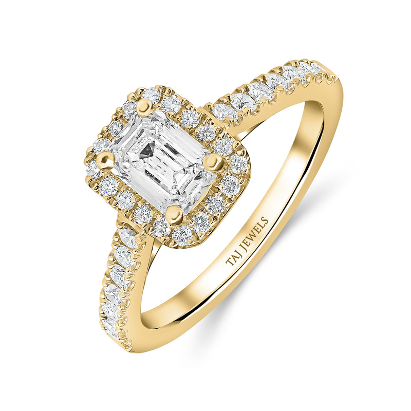 Lab Grown Emerald Halo Diamond Ring -1CT+
