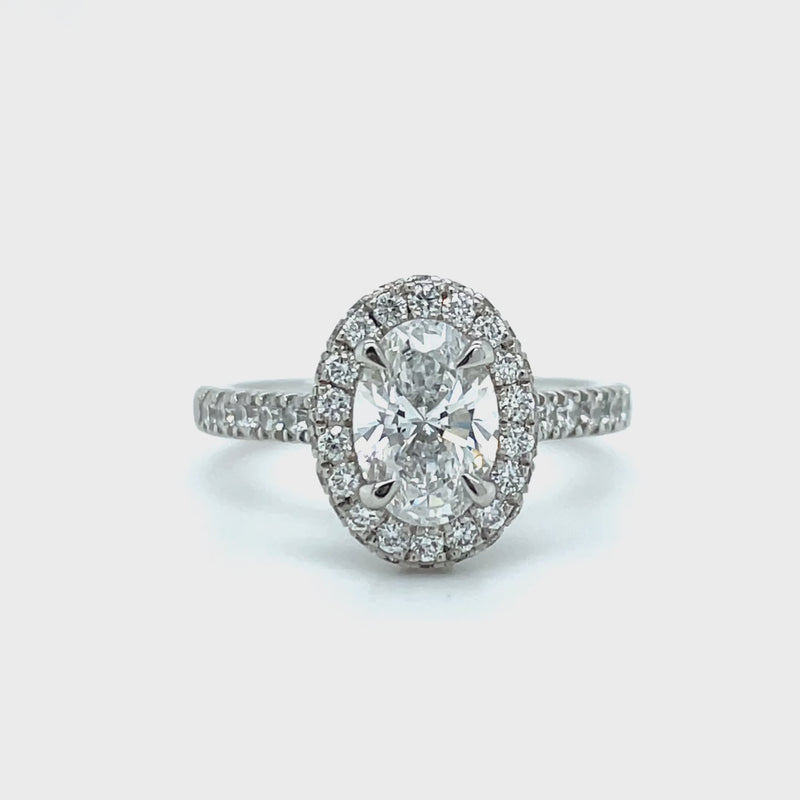Lab Grown Oval Diamond Pave Halo Ring -1CT+