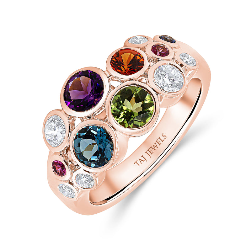 Wedding Band with Diamond and Multicolour Gem Stones