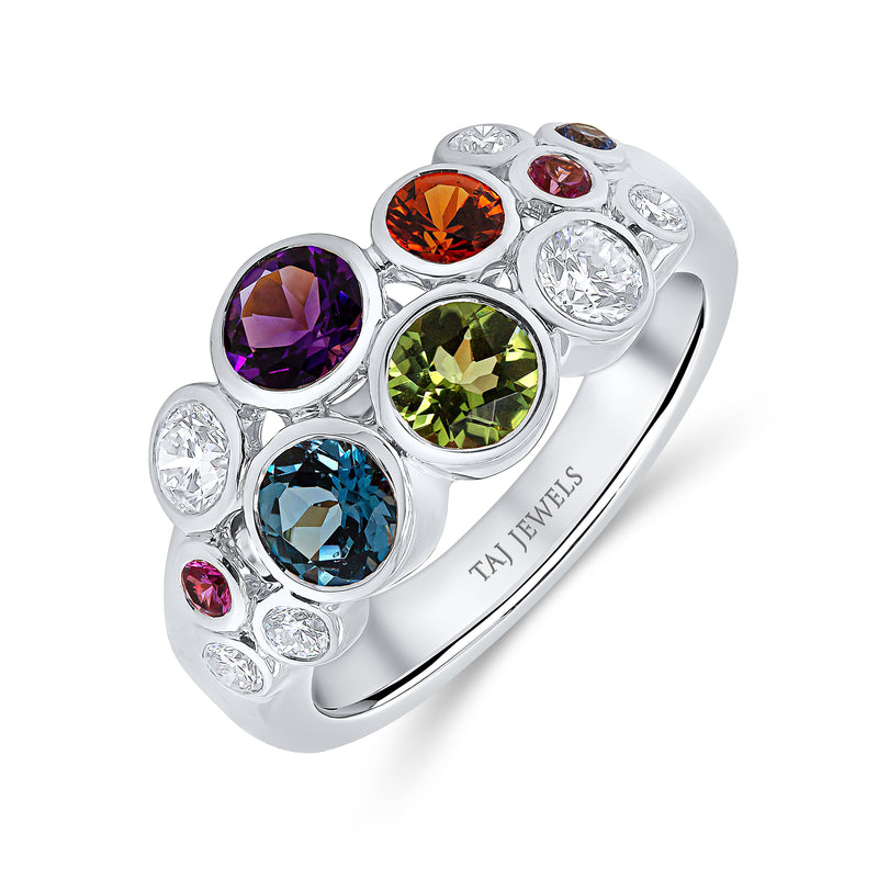 Wedding Band with Diamond and Multicolour Gem Stones