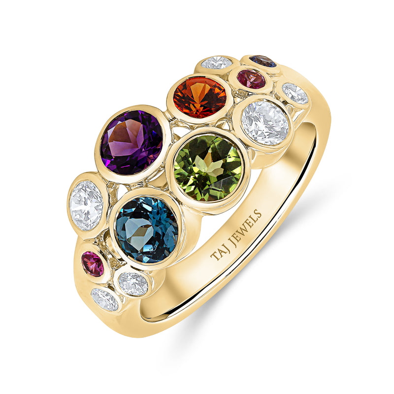 Wedding Band with Diamond and Multicolour Gem Stones