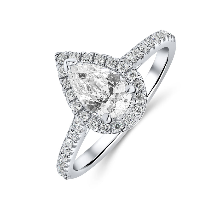 Lab Grown Pear Halo Diamond Ring -1CT+