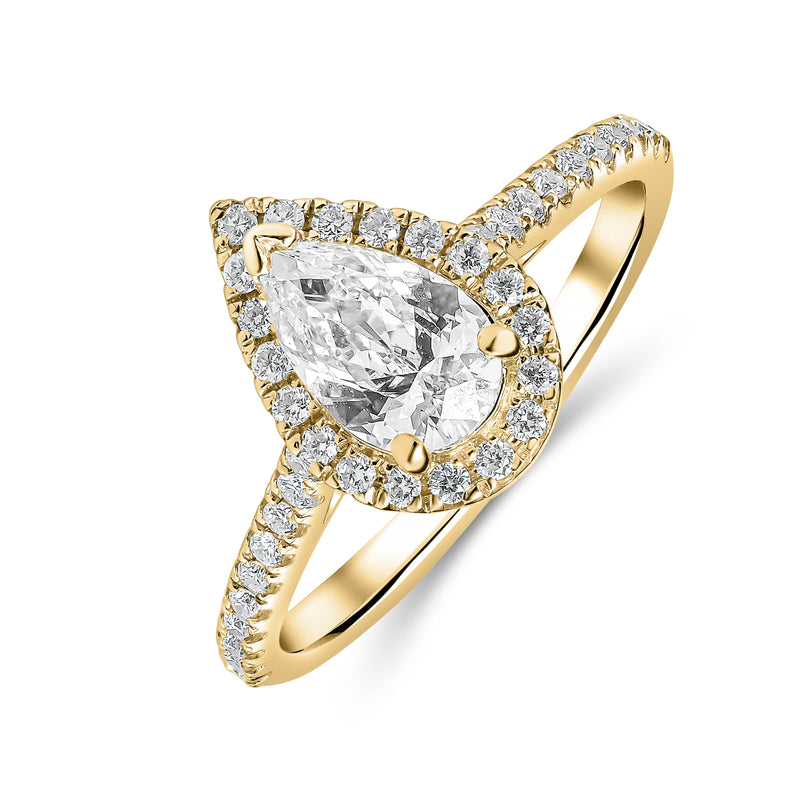 Lab Grown Pear Halo Diamond Ring -1CT+