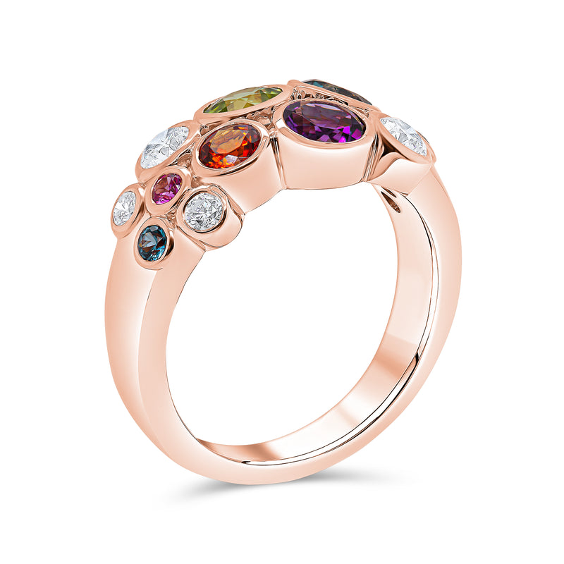 Wedding Band with Diamond and Multicolour Gem Stones