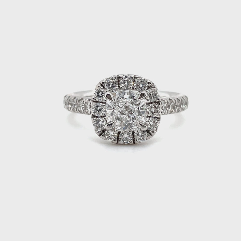 Lab Grown Cushion Halo Ring -1CT+